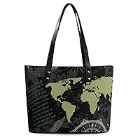 Womens Handbag World Map Leather Tote Bag Top Handle Satchel Bags For Lady