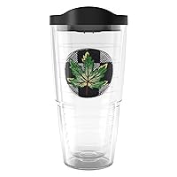 Tervis Made in USA Double Walled Checkerboard Fall Leaf Green Insulated Tumbler Cup Keeps Drinks Cold & Hot, 24oz, Green