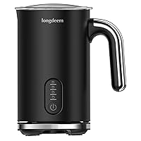 4-in-1 Electric Milk Frother & Steamer - Quick Heat for Rich Foam, Stainless Steel, Large 10 oz/5 oz, Reheat with Auto Shut-Off for Coffee, Latte, Cappuccino, Black