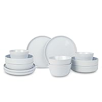 Stone Lain Celina Stoneware 12-Piece Dinnerware Set, Dinner and Pasta Bowls, White
