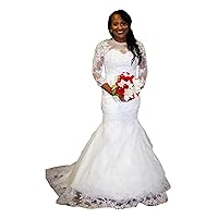 Women's Plus Size Sequins Bridal Ball Gowns Train Lace up Corset Mermaid Wedding Dresses for Bride 3/4 Sleeve
