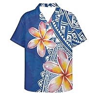 GLUDEAR Men's Polynesian Tribal 3D Print Casual Button Down Short Sleeve Cuba Collar Shirt