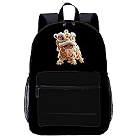 Chinese Lion Dance 17 Inch Laptop Backpack Large Capacity Daypack Travel Shoulder Bag for Men&Women