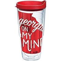 Georgia On My Mind Tumbler with Wrap and Red Lid 24oz, Clear