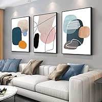 MPLONG Wall Art 3 Pieces Of Framed Decorative Paintings Abstract Simple Orange White Blue And Other Color Blocks Wall Art Canvas Prints Wall Decor Gifts Size 16