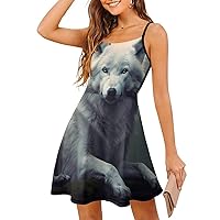 Goodaily White Wolf Wolves Womens Sling Dress Fashion Mini Swing Sundress Tank T Shirt Dresses