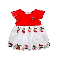 Children's Skirt Red Cherry Summer Short Sleeved Dress Stitching Embroidery Skirt Western Girl Skirt