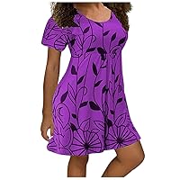 Women's Casual Dress Printed Crewneck Short Sleeve High-Rise Waist A-line Swing Mini Dress