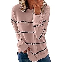 DOLKFU Womens Color Block Printed Sweatshirts Crewneck Pullover Shirts Long Sleeve Boluse Tops Side Split 2023 Trendy Clothes