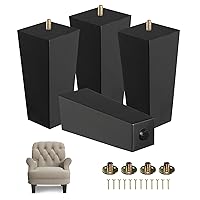 Yes4All 6 Inches Square Black Solid Wood Furniture Legs Set of 4, Heavy Duty 800 Lbs Capacity Furniture Legs with Leveler, Replacement Legs for Furniture, Couch, Sofa, Dresser, Ottoman