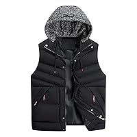 Puffy Vest Men Outdoor Quilted Winter Puffer Vest Thicken Warm Cotton Coat Sleeveless Hooded Jacket Padded Vest