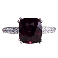 4.9 Carat Natural Red Rhodolite Garnet and Diamond (F-G Color, VS1-VS2 Clarity) 14K White Gold Cocktail Ring for Women Exclusively Handcrafted in USA