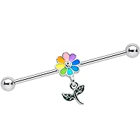 Body Candy 14G 316L Stainless Steel Helix Cartilage Earring Rainbow Flower Dangle Industrial Barbell 1 1/2
