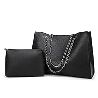 2-PC Handbag for Women PU Leather Purse Chain Large Shoulder Bag Ladies Top-Handle Bag Tote