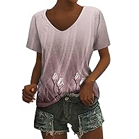 Striped Button Down Shirt Women, Summer Tops for 2024 V Neck Short Sleeve Shirts Tshirt, S XXL