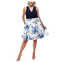 Womens A-Line Dress Plus Glitter-Lace Floral Blue 24W