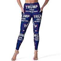 Trump 2024 Save America Again Women's Yoga Pants with Pockets High Waisted Legging for Workout Gym