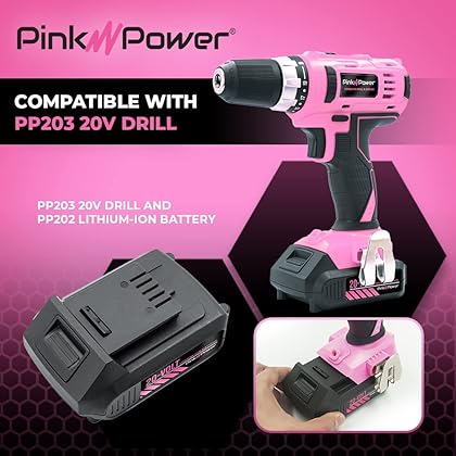 Pink Power PP202 20 Volt Replacement Battery for Drill Kit, Cordless Stick Vacuum and Cordless Electric Detail Sander