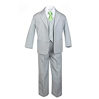 6pc Boys Gray Vest Set Suits with Lime Green Necktie Outfits Baby to Teen