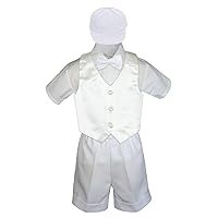 5pc Formal Baby Toddler Boys Ivory Vest White Shorts Suits Cap S-4T (L:(12-18 months))