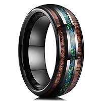 King Will Nature 8mm Turquoise Tungsten Carbide Wedding Ring Abalone Shell Opal Inlaid Real Wood Engagement Band for Men