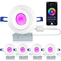 Gimbal Smart Recessed Lighting 4 Inch - 4 Pack Wi-Fi Bluetooth Eyeball Spotlights LED Recessed RGBCW Colorful Light with 9W 750LM 2700K-6500K Work with Alexa/Google/Siri ETL Certified