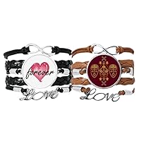 Middle Ages Religion Red Head Pattern Bracelet Hand Strap Leather Rope Forever Love Wristband Double Set