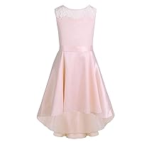 YiZYiF Big Girls Princess Wedding Dance Ball Gown Party V-Back Lace Dress with High Low Hem