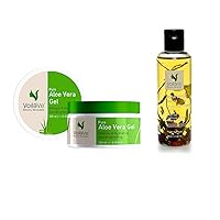 VoilaVe Pure Aloe Vera Gel with Aloe Vera Face Wash with Organic Infused Oil for Hair Growth, Hydrating Facial Cleansing Gel for Skin Care and Hair Loss Treatment Oil