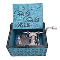 YouTang Music Box Hand Crank Musical Box Carved Wood Musical Gifts,Play Twinkle Twinkle Little Star,Blue