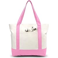 TOPDesign 6-Pack Stylish Canvas Tote Bag with an External Pocket, Top Zipper Closure, Daily Essentials (Pink/Natural)