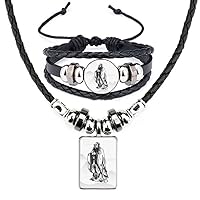 Dao Religion China Lao Tzu Leather Necklace Bracelet Jewelry Set