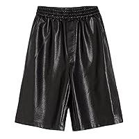 PU Leather Shorts for Women's Autumn Winter High Waist Elastic Loose Five Points Leather Shorts Plus Size