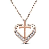 Navnita Jewellers 0.15Ct Round Cut VVS1 Simulated Diamond Cross-Heart Pendant Necklace 14k Rose Gold Plated Pendant Gift