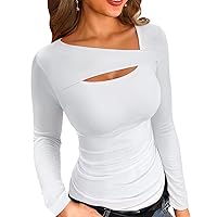 VICHYIE Womens Fashion Fall Clothes One Piece Cutout Tops Long Sleeve Ribbed Slim Fitted Shirts Tee Tshirts