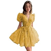 3D Butterfly Homecoming Dresses for Teens 2024 with Sleeves Short Tulle V-Neck Evening Party Dresses