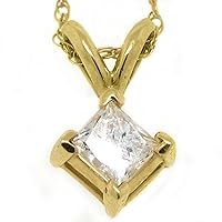 14k Yellow Gold Princess Solitaire Diamond Pendant .35 Carats