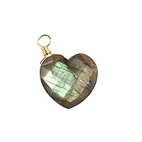 Guntaas Gems 10mm Heart Shaped Faceted Fire Labradorite Pendant Brass Gold Plated Wire Wrapped Healing Crystal Stone Charms DIY Pendant Connectors