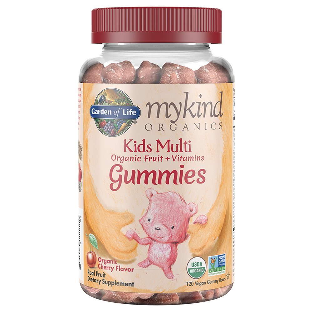 Garden of Life - mykind Organics Kids Gummy Vitamins, Certified Organic, Non-GMO & Vegan Complete Children's - B12, C & D3 Gluten, Soy & Dairy Free Real Fruit Chew Gummies, Multi, Cherry, 120 Count