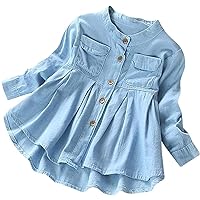 Toddler Girls Button Ruched Long Sleeve Pocket Shirt Tops Clothing Kids Autumn Winter Fashion Blouse