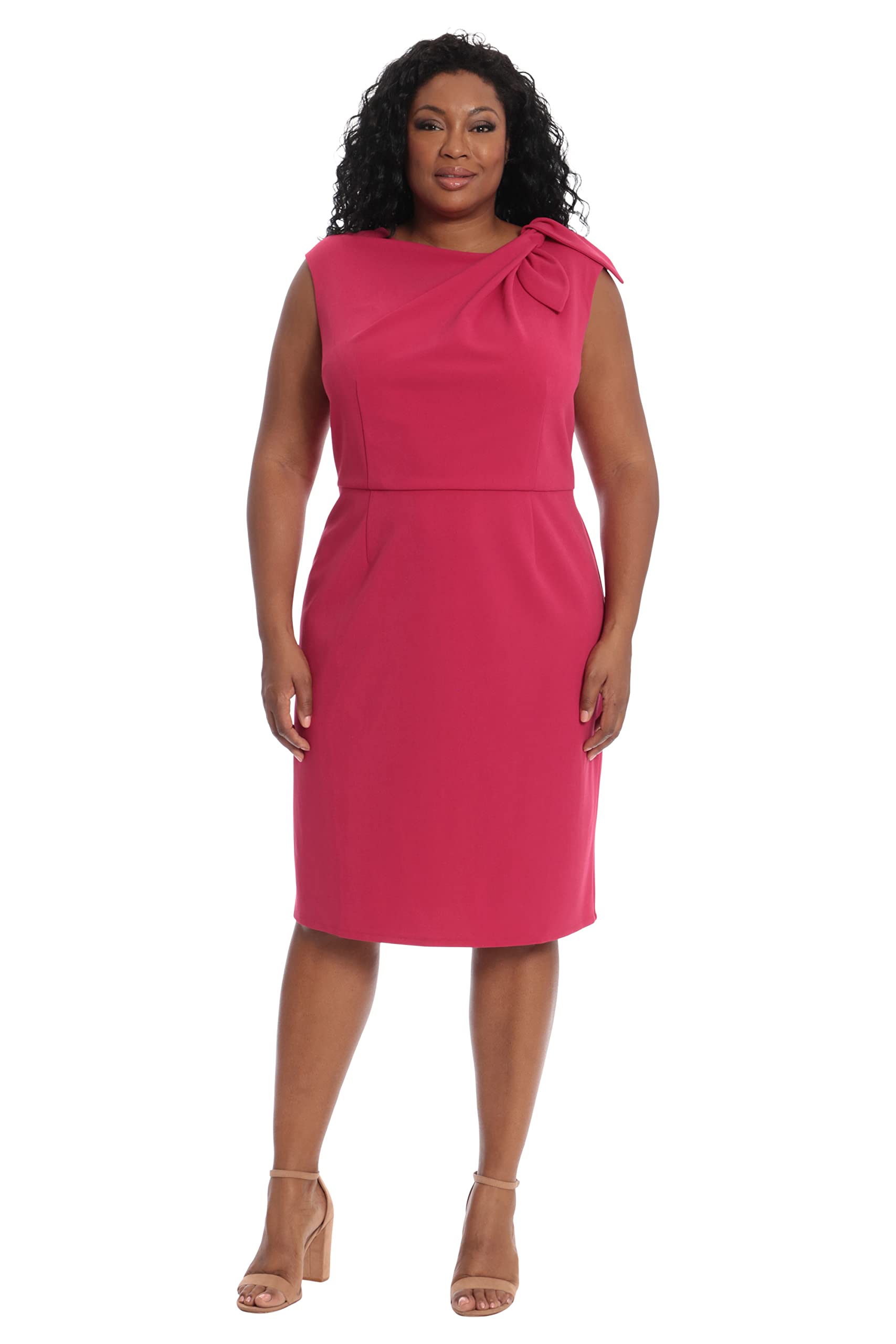 London Times Women's Sleeveless Sheath Dress with Draping and Bow Detail at Bodice