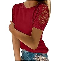 Tshirts Shirts for Women Trendy Lace Crochet Tops Summer Short Sleeve Tunic Shirts Casual Loose Dressy Blouses