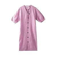 French Retro Bud -Colored Spinning Gauze All Linen v -Neck Short -Sleeved Dress (Color : Purple, Size : Large)