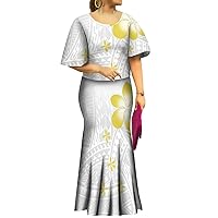 Puletasi Half Sleeve Elegant Dress Tonga Polynesian Tribal White Dress Plus Size Womens Dresses