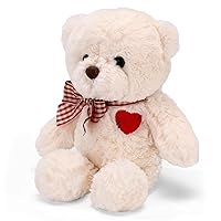 Small Teddy Bear with Heart Cute White Teddy Bear Stuffed Animal Valentine's Day Soft Stuffed Bear Plush Bear Plushie Toys Gifts for Girlfriend Boyfriend Kid