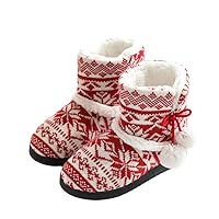 Holibanna Women Cozy Plush Fleece Bootie Slippers with Pom Poms Winter Indoor Outdoor Christmas House Shoes Grey S