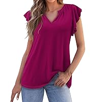 Hanky Hem Winter Tee Shirts for Women Ruffle Sleeve Party Hip Comfortable Tshirt Solid Ruffled Loose Fit