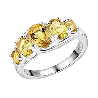 925 Sterling Silver Oval Yellow Citrine 5 Stone Statement Ring for Women Fashion Jewelry Cttw 1.5