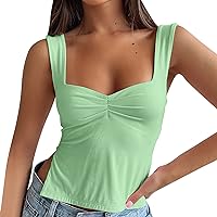 Women's Sexy Sleeveless Strappy Slits Y2K Tank Tops Sweetheart Neck Ruched Slim Backless Cropped Shirt
