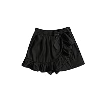 COZYEASE Girls' Ruffle Hem Bow Front Wrap Elastic Waist Casual Mini Short Skirt Solid Skorts